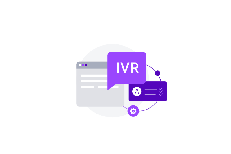 A graphic representation of a message with a call out in which IVR is written on a purple background